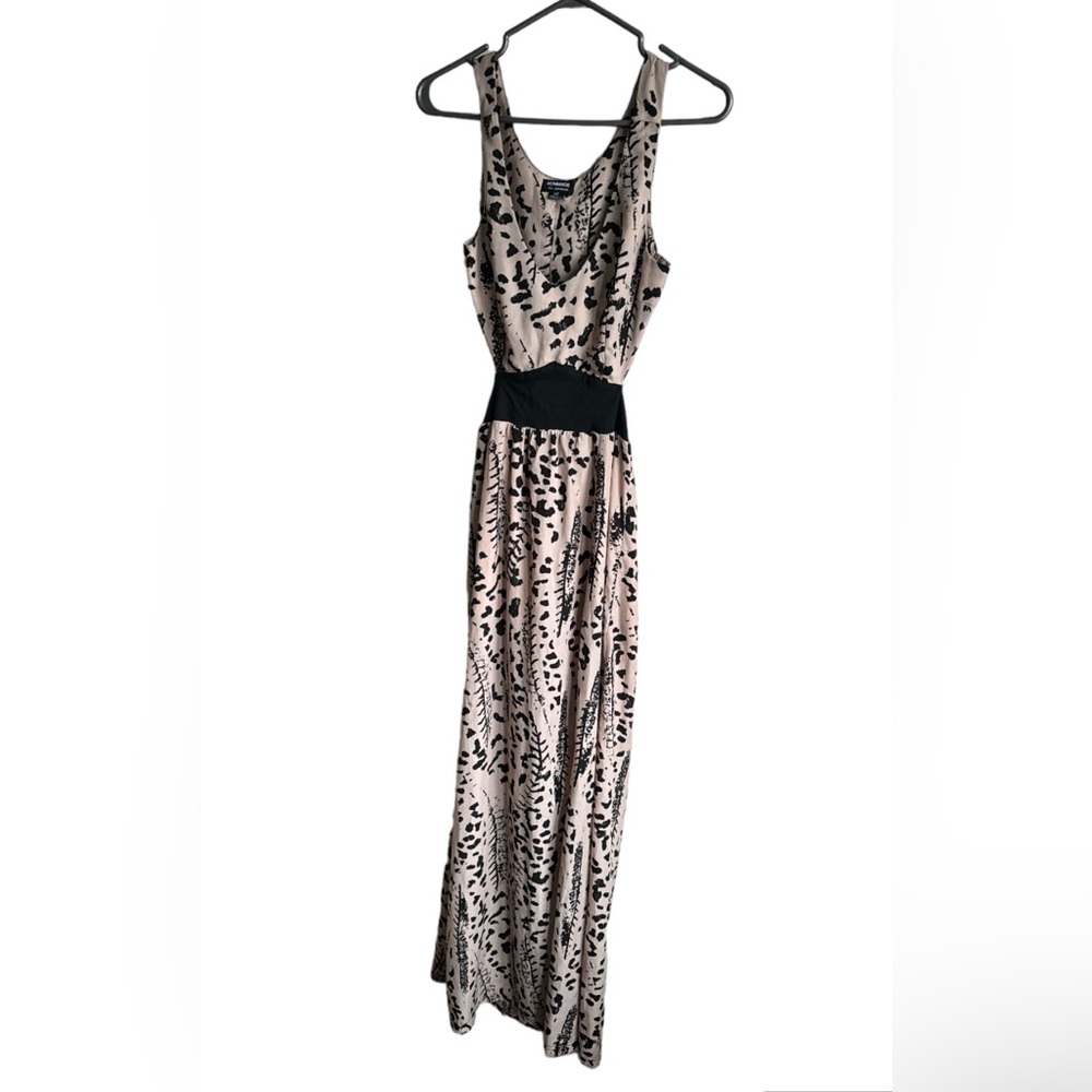HP. HOMMAGE Los Angeles Neutral Animal Print Maxi Cut Out Dress W/ Slit Sz S